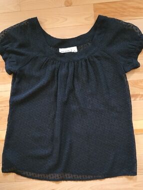 DKNY Black Swiss Dot Short Sleeve Top